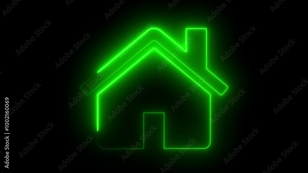 Home icon animation by green color neon on black background Home icon animation by green color neon on black background