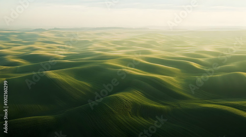 Aerial View of Rolling Green Hills in the Countryside