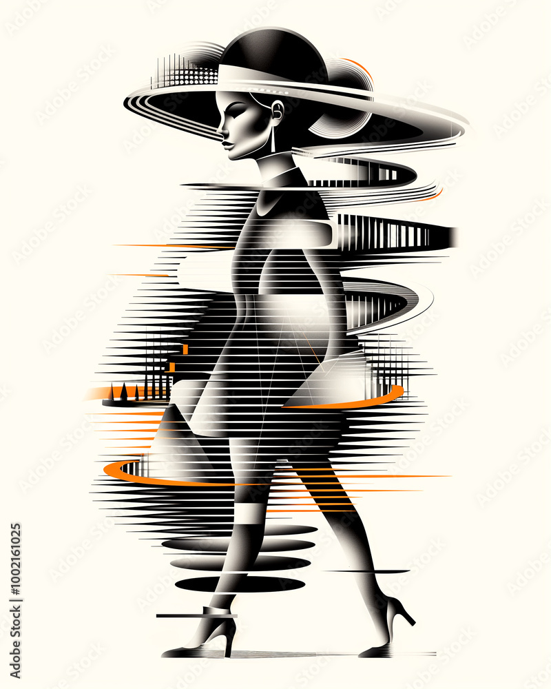 Obraz na plátně A woman in a hat and dress is shown in a blurry fashion