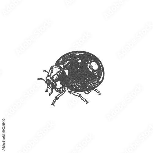 Vector illustration in the style of a photocopy, which depicts a black and white ladybug