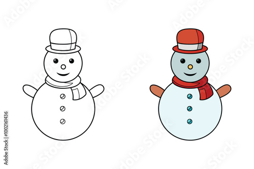 Cute Snowman Cartoon Coloring Page for Kids