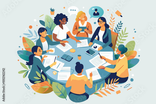 Diverse Team Collaboration at Round Table Discussion in Creative Office