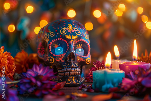 Beautiful greeting card with bright holiday composition for happy to joy celebrate dia de muertos