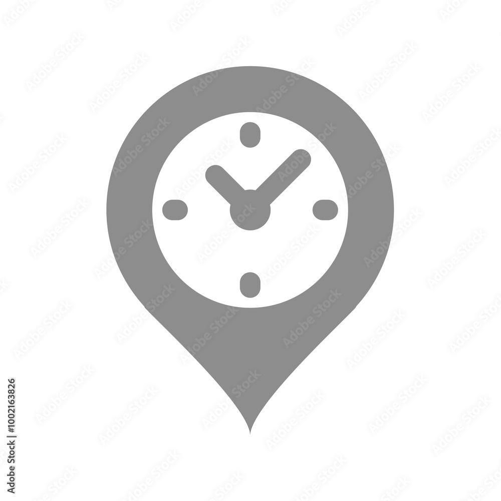 Arrival time vector icon. Clock and location pin symbol. Arrival time vector icon. Clock and location pin symbol.