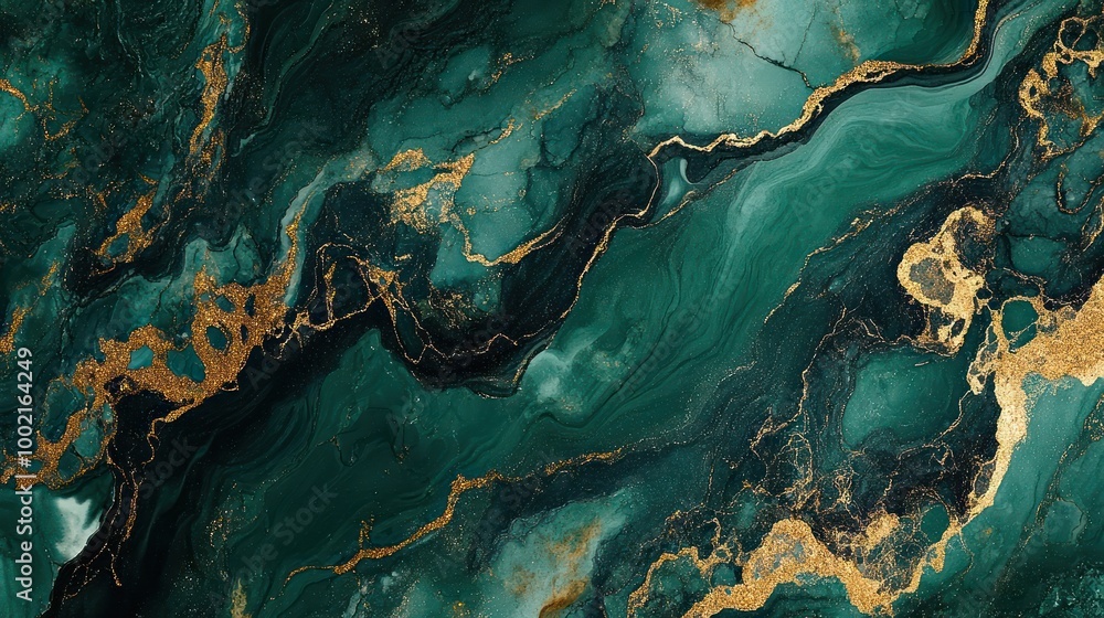 Abstract green and gold marble texture with swirling patterns. Abstract green and gold marble texture with swirling patterns.