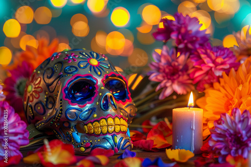 Beautiful greeting card with bright holiday composition for happy to joy celebrate dia de muertos