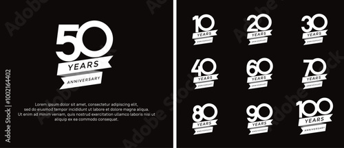 set of anniversary logo flat white color on black background for celebration moment photo