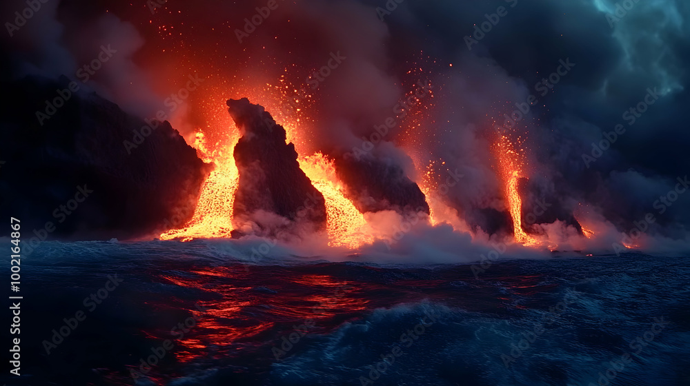 Lava Flowing into the Ocean: A Dramatic Volcanic Eruption Lava Flowing into the Ocean: A Dramatic Volcanic Eruption