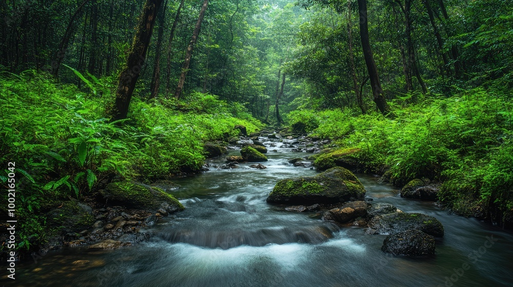 Serene river flowing through forest. Perfect for nature, peace, or tranquility themes. Serene river flowing through forest. Perfect for nature, peace, or tranquility themes.