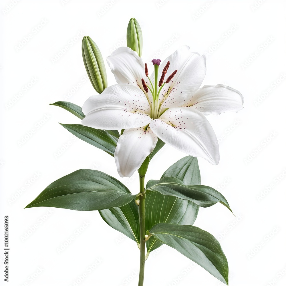lily flower with leaves isolated on white background lily flower with leaves isolated on white background