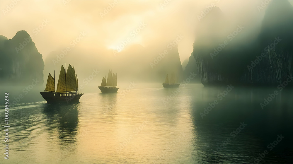Tranquil Misty Morning in Ha Long Bay Tranquil Misty Morning in Ha Long Bay