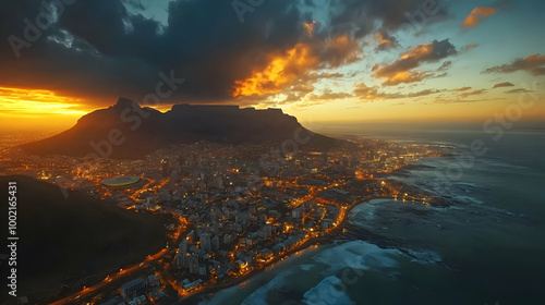Stunning Aerial View of Cape Town at Sunset
