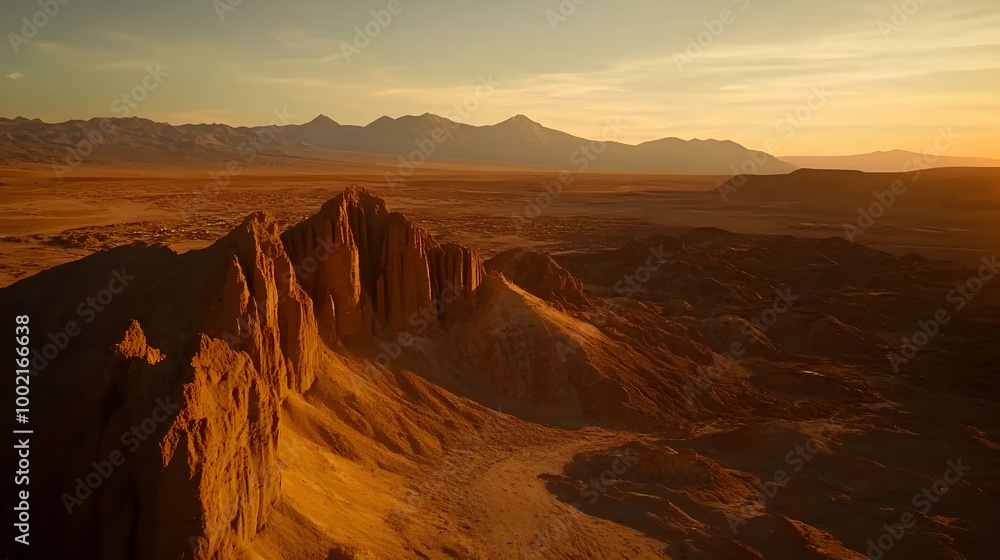Golden Hour in the Desert: A Mountain Range at Sunset Golden Hour in the Desert: A Mountain Range at Sunset