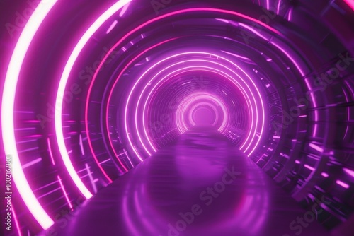 Neon Warp Tunnel, a futuristic acceleration scene featuring vibrant purple beams, showcasing a hyperjump through a galaxy wormhole along a star-filled corridor. photo