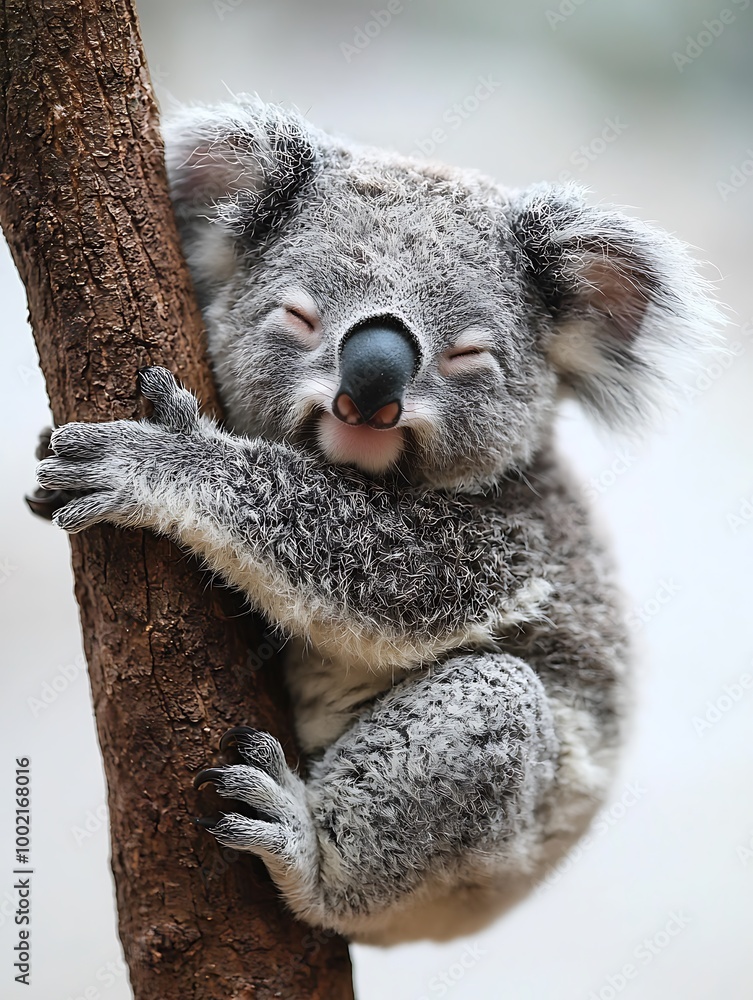 Obraz premium Cuddly Koala Hugging Tree in Natural Setting