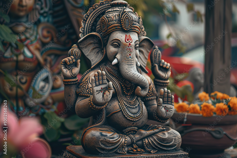 Beautiful greeting card with bright holiday composition for happy celebrate Ganesh Chaturthi Beautiful greeting card with bright holiday composition for happy celebrate Ganesh Chaturthi