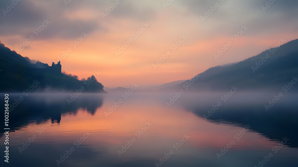 Misty Lake Sunrise with Castle Reflection Misty Lake Sunrise with Castle Reflection