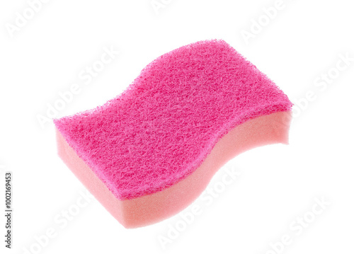 Bright pink kitchen sponge isolated on white  background.