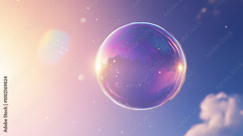 a soap bubble against the background of a clear, dark cloudless sky a soap bubble against the background of a clear, dark cloudless sky