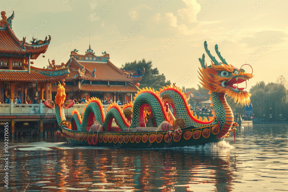 Obraz premium Beautiful greeting card with holiday composition for celebrate chinese dragon boat festival