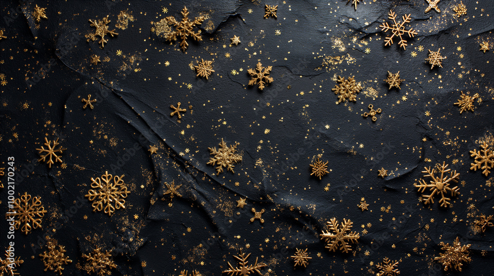 Golden luxury snowflakes on dark background, Christmas, new year, winter holidays. Generative AI Golden luxury snowflakes on dark background, Christmas, new year, winter holidays. Generative AI