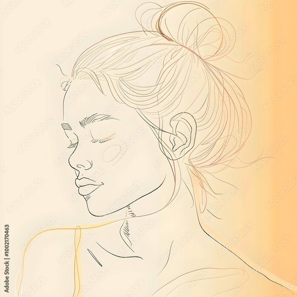 Beautiful serene woman posing with eyes closed and messy bun hairstyle Beautiful serene woman posing with eyes closed and messy bun hairstyle