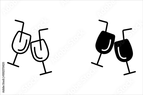 Toasting beer glasses linear icons set. Cheers. Two foamy beer glasses. vector illustration on white background, for your website design, logo, app, UI Vector design. User icon, silhouette isolated on