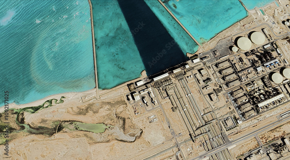 Qatar's Ras Laffan Oil Refinery from a bird's eye view in the Persian Gulf