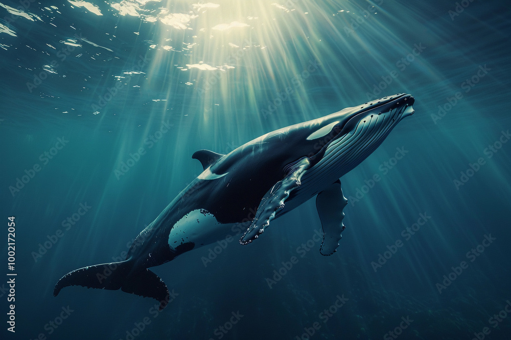 Fantastically beautiful majestic huge whale in ocean Fantastically beautiful majestic huge whale in ocean