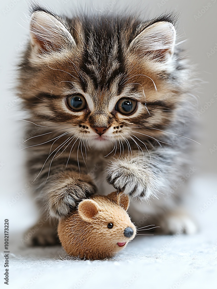 Playful Fluffy Kitten Pouncing on Toy Mouse Playful Fluffy Kitten Pouncing on Toy Mouse