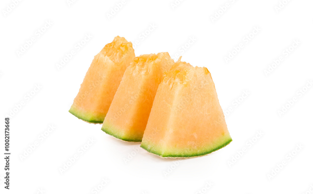 Cantaloupe slices isolated on white background. Cantaloupe slices isolated on white background.