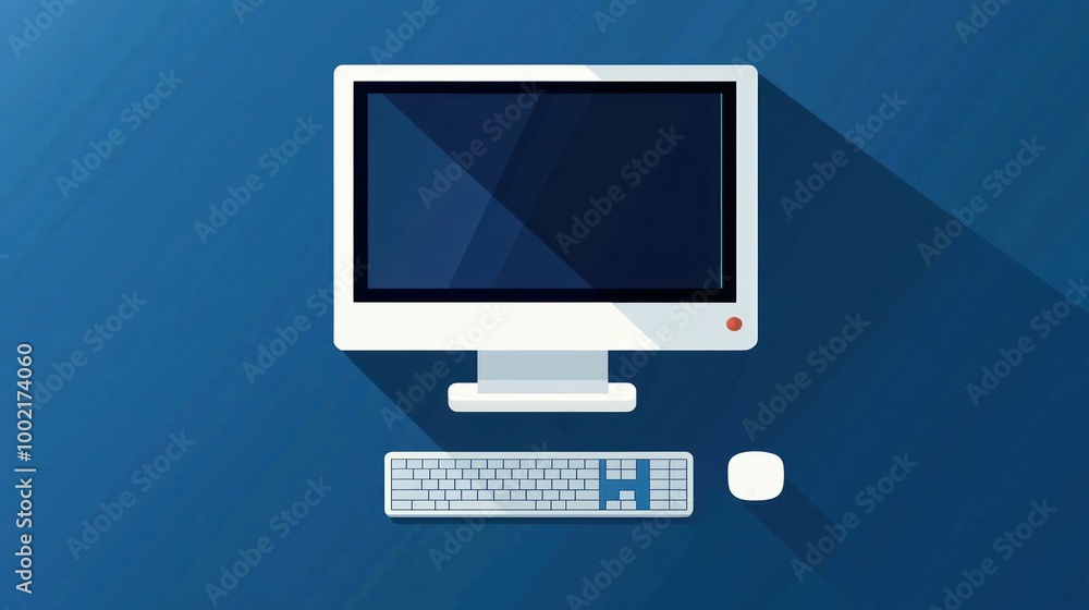 A digital workspace icon showing a computer monitor, keyboard, and mouse, in a sleek, modern style. A digital workspace icon showing a computer monitor, keyboard, and mouse, in a sleek, modern style.