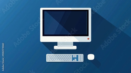 A digital workspace icon showing a computer monitor, keyboard, and mouse, in a sleek, modern style.