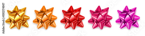 A set of colourful ribbon isolated on a white background. Realistic vector illustration. Bows are ideal for wrapping gifts, celebrations and holiday decorations.

