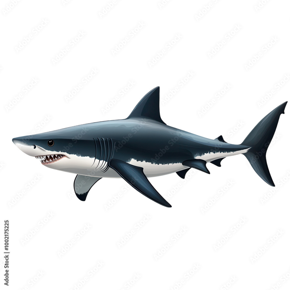 A detailed illustration of a shark, showcasing its sleek body and powerful fins, perfect for marine-themed projects. on a white background as transparent PNG A detailed illustration of a shark, showcasing its sleek body and powerful fins, perfect for marine-themed projects. on a white background as transparent PNG