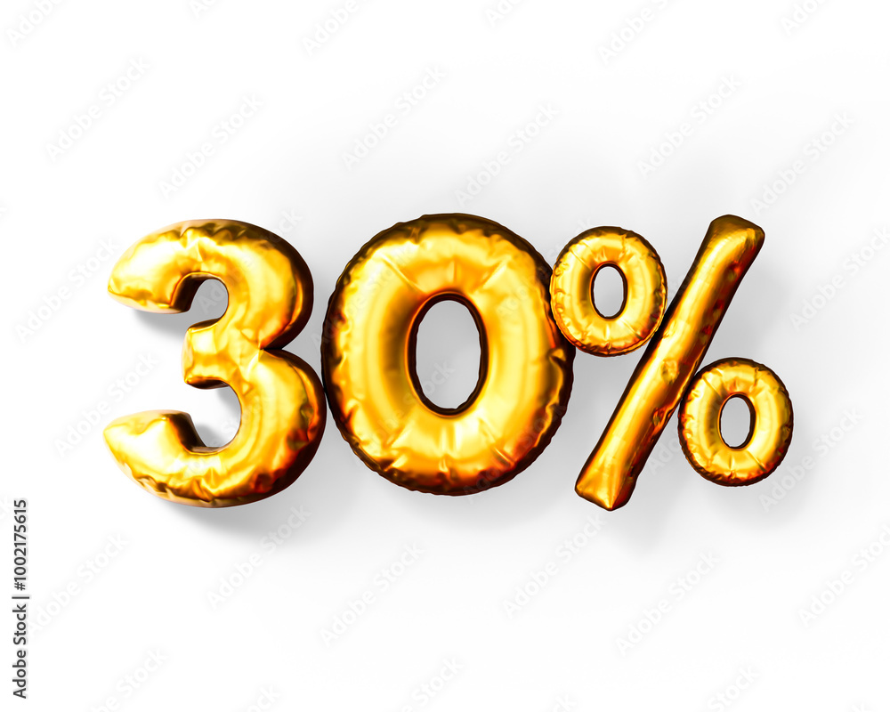 Inflatable Golden 30 Percent Discount Lighting Icon 3D Render Isolated on Transparent Background Inflatable Golden 30 Percent Discount Lighting Icon 3D Render Isolated on Transparent Background