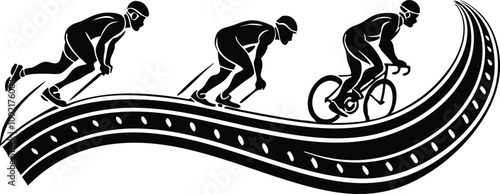 A set of photos on different stages of a track race: anticipation, struggle, and triumph on transparent background