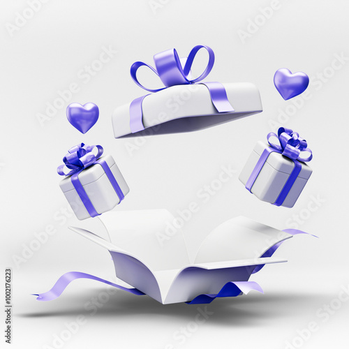 Wallpaper Mural White and Blue Color Birthday Blast Open Gift Box 3D Elements Isolated on Transparent Background Torontodigital.ca