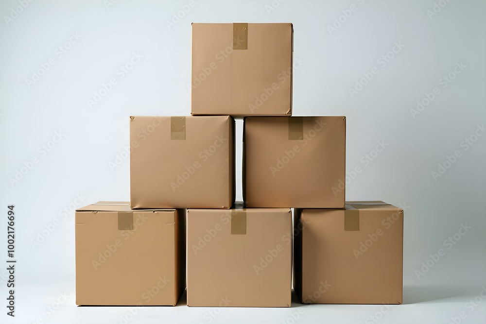 A stack of cardboard boxes arranged neatly on a white background A stack of cardboard boxes arranged neatly on a white background