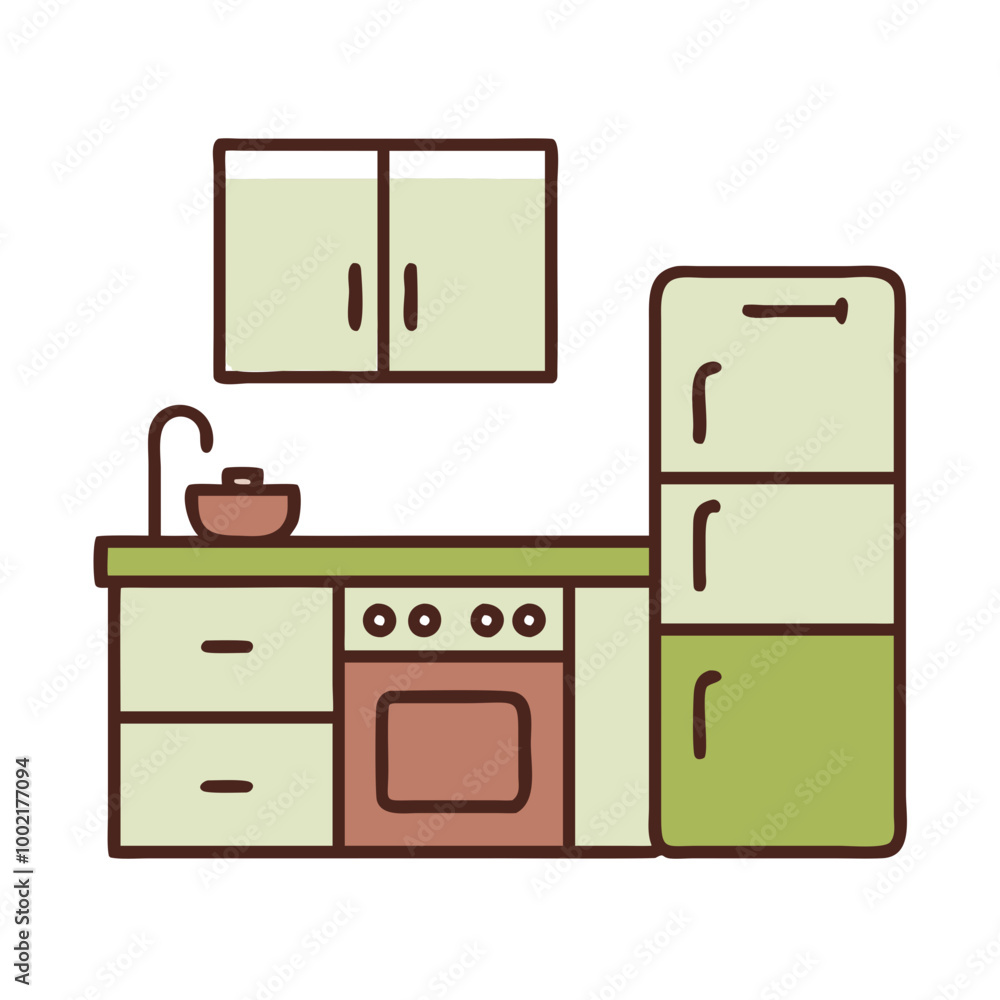 Chic Kitchen Vector Illustration Highlighting Functional Cabinets and Classic Stove
Chic Kitchen Vector Illustration Highlighting Functional Cabinets and Classic Stove
