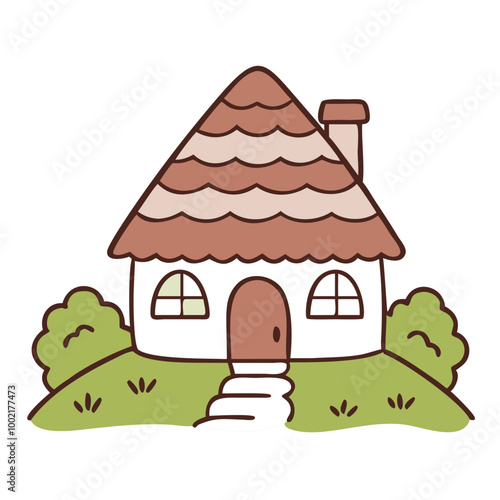 magical thatched roof cottage with a garden full of butterflies vector design
