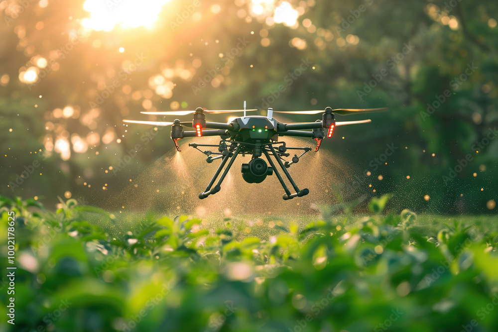 Drone flying in the sky over nature during observation Drone flying in the sky over nature during observation