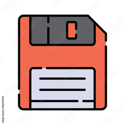 A floppy disk icon represents data storage and file saving