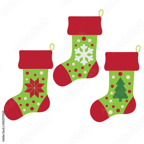  Christmas stocking flat style vector cartoon  illustration