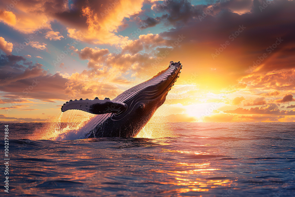 Fototapeta premium Fantastically beautiful majestic huge whale in ocean