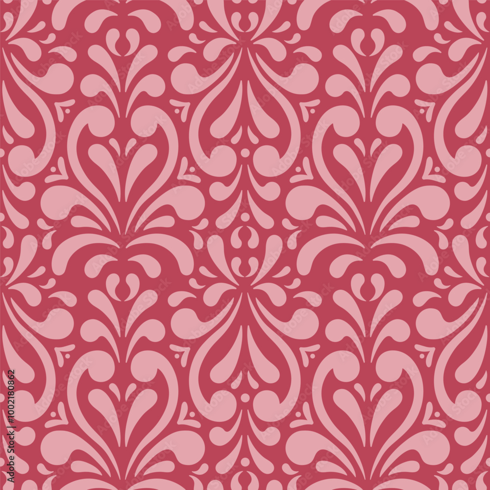 Fototapeta premium Damask seamless pattern. Red and pink texture. Vector illustration. Wrapping paper, textiles. Nice background