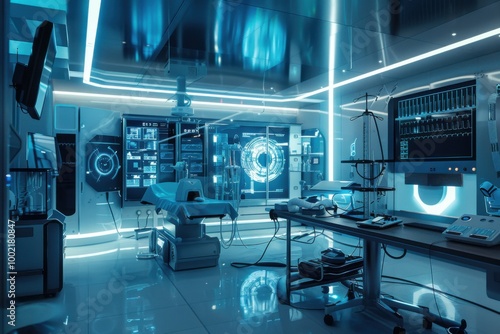 Futuristic High-Tech Medical Facility with Advanced Robotic Surgery and AI Diagnostics






