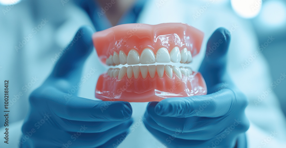 Dentist, doctor holding dental model of dentures, symbolizing precision in crafting dental prostheses. Dentist, doctor holding dental model of dentures, symbolizing precision in crafting dental prostheses.