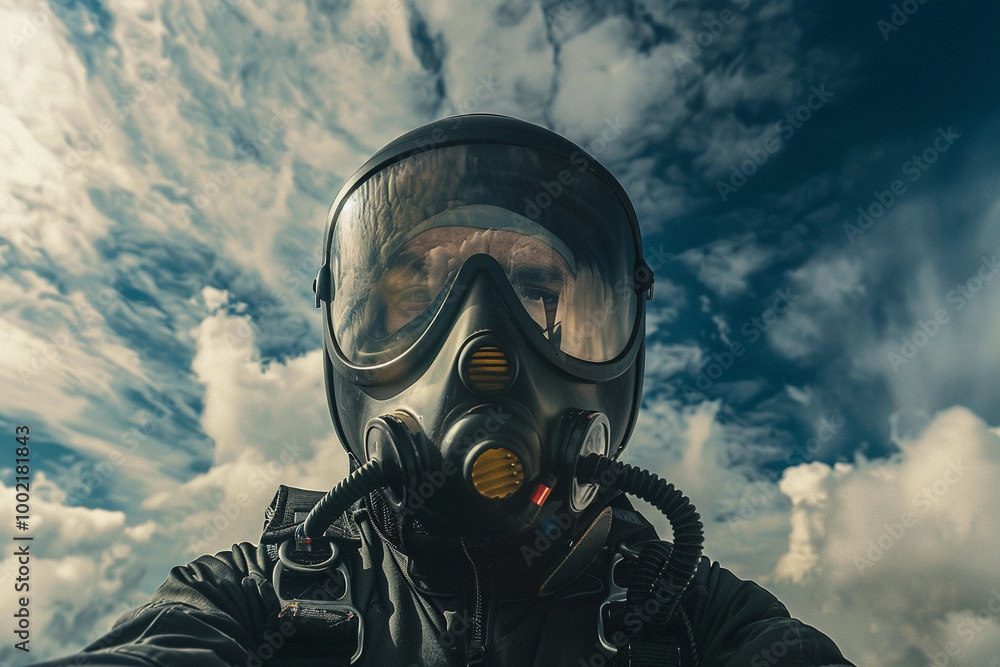Parachutist with parachute makes heavenly adventure against backdrop of landscape Parachutist with parachute makes heavenly adventure against backdrop of landscape