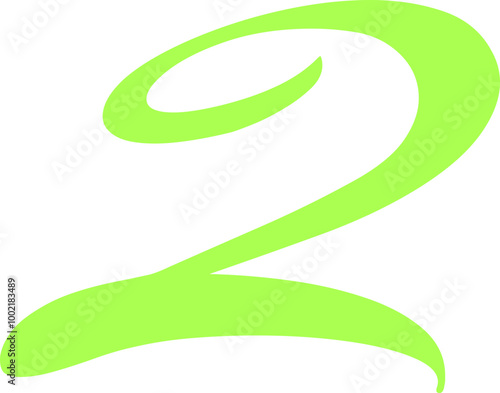 Green Handwrite Number 2 Type Vector Illustration